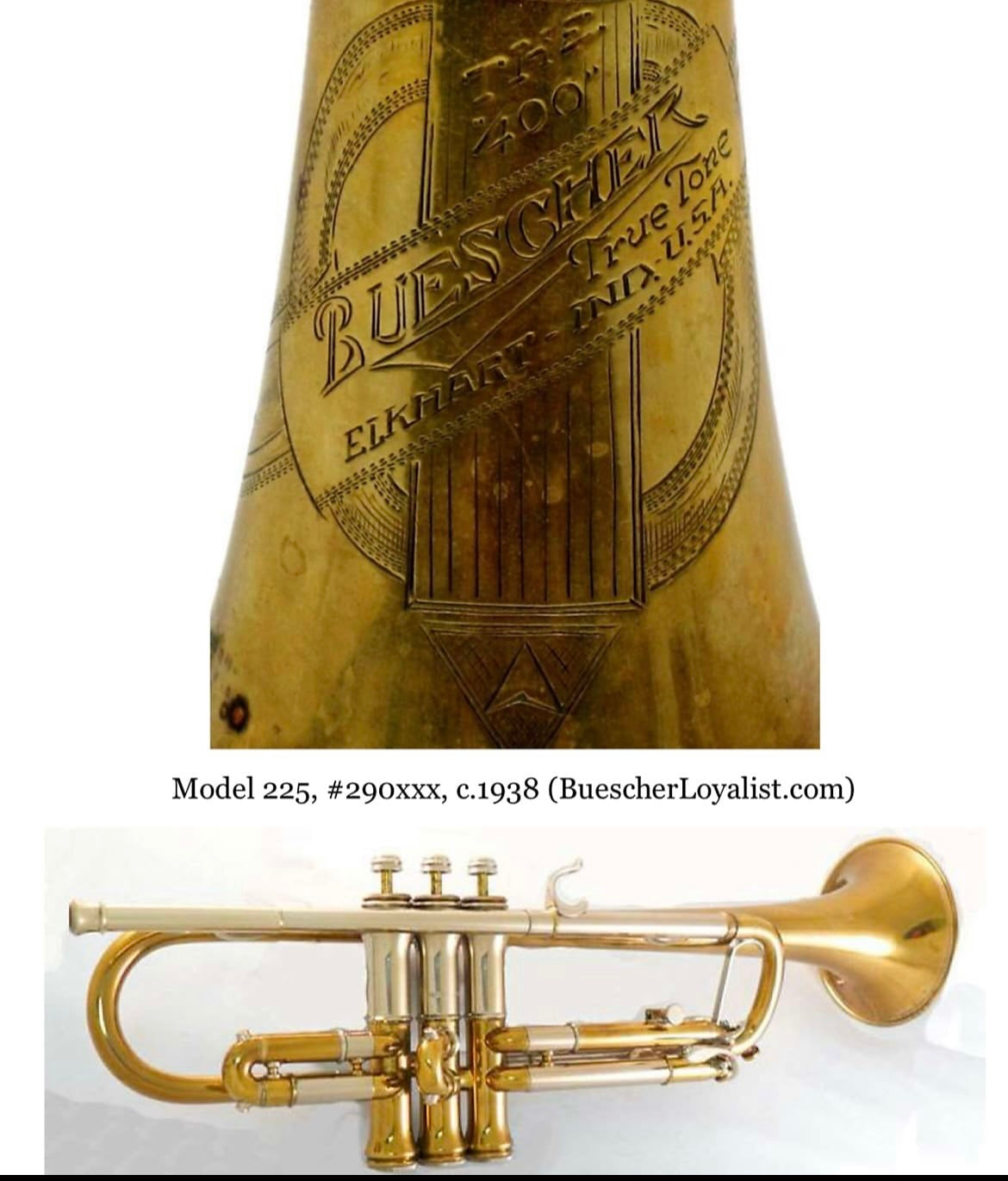 Buescher True Tone “The 400” (1938) Bb Trumpet SN 286617 (Model 225)(Professional)(rare)