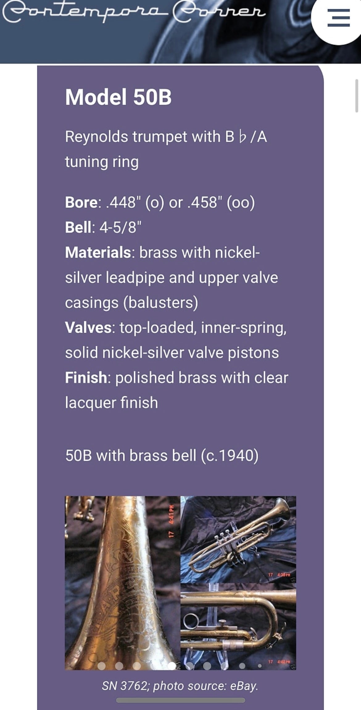 Reynolds 50B Bb Trumpet (rare)(1946) (ML bore) SN 16139 (professional)